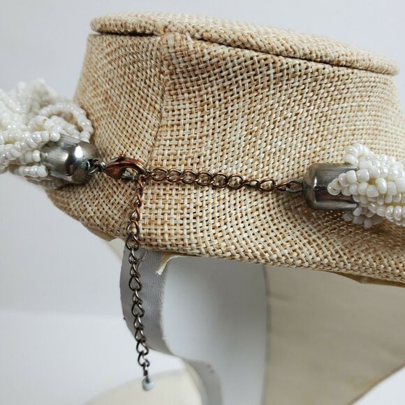 Vintage Tribal Native Glass Seed Bead White Rope Style STATEMENT Necklace 23" - Picture 4 of 4